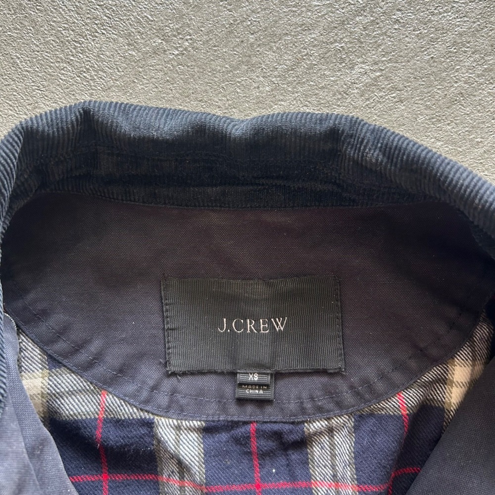 J.Crew Waxed Cotton Long Field Work Jacket Size XS Navy Blue Brown Parka 02745 - Picture 4 of 9